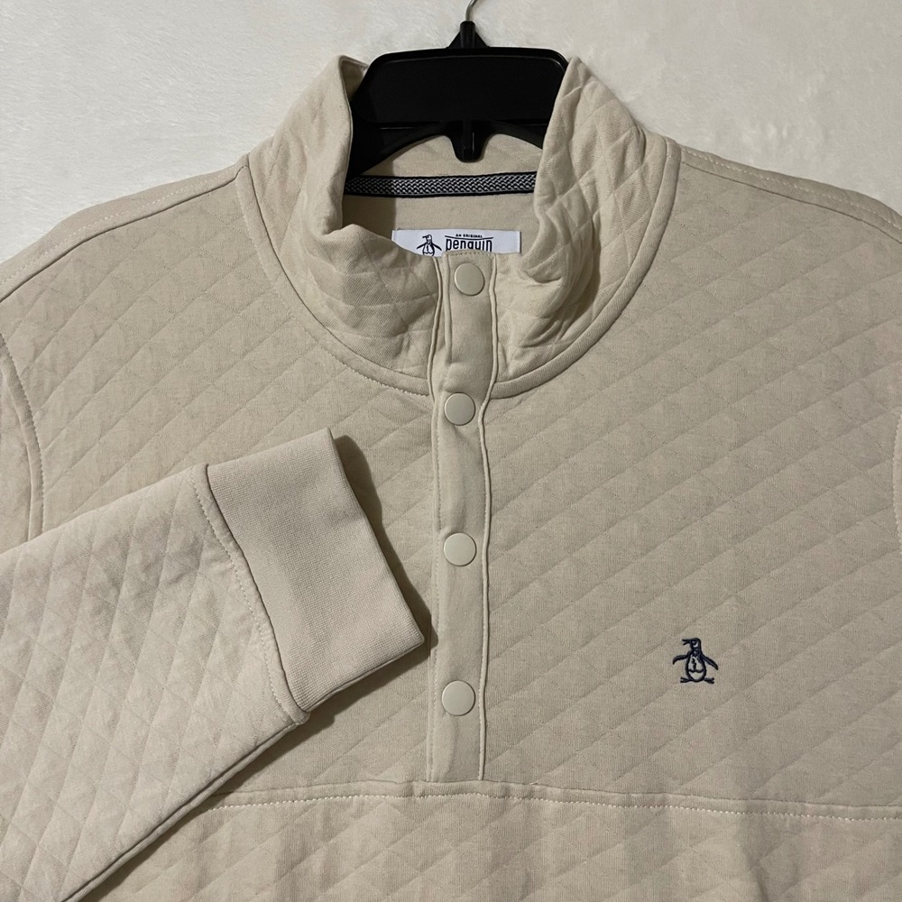 Original Penguin Men Quarter Snap Quilted Pullover Sweater Sweatshirt XL